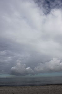 Scenic view of sea against storm clouds