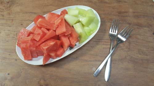 High angle view of fruits on table