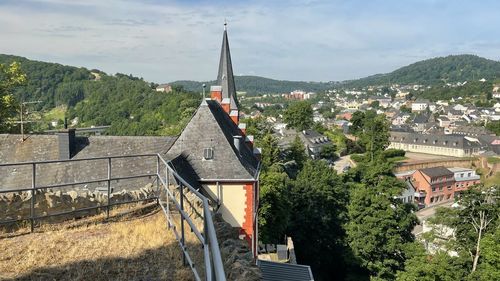 High angle view of townscape against sky