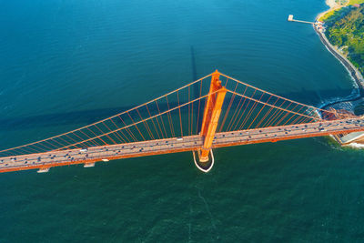 View of suspension bridge over sea