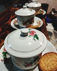Close-up of tea cup on table