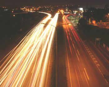 Light trails on road at night