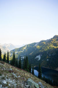 Scenic view of mountains against clear sky