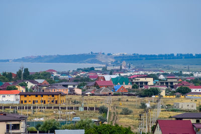 High angle view of townscape against sky