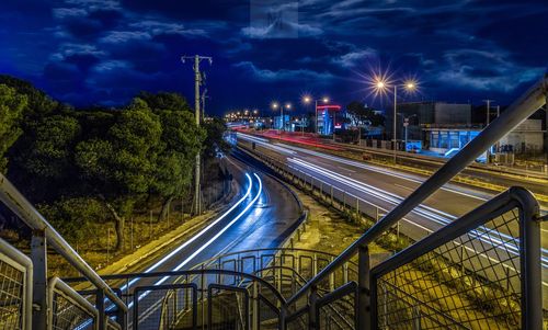 Light trails on road at night
