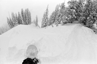 Person standing on snow covered landscape