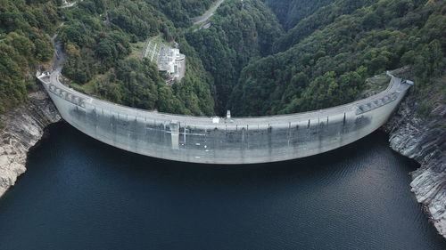 High angle view of dam on mountain