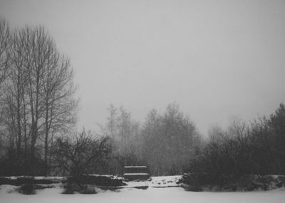 Snow covered landscape against clear sky