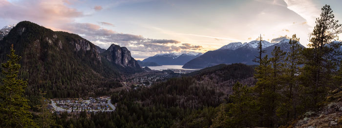 Scenic view of mountains at sunset