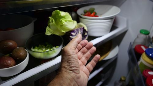 High angle view of person preparing food in kitchen