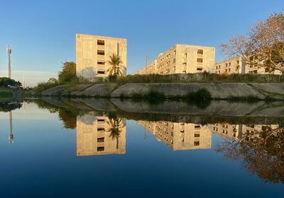 Reflection of buildings in water