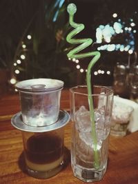 Close-up of beer in glass on table