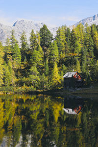 Scenic view of lake against sky during autumn