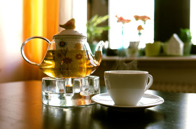 Close-up of tea cup on table