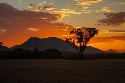 Scenic view of silhouette mountains against sky during sunset