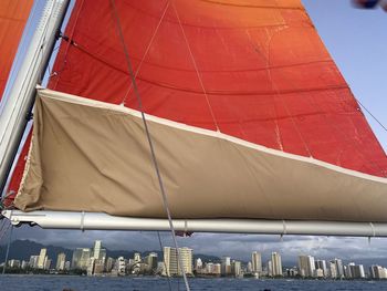 Low angle view of sailboat against sky