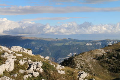 Scenic view of rocky mountains against sky