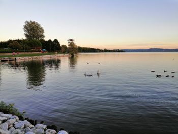 Scenic view of lake against clear sky