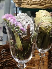 Close-up of ice cream in glass on table