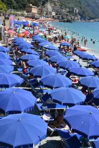 High angle view of people on shore