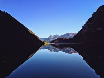 Scenic view of lake against clear blue sky