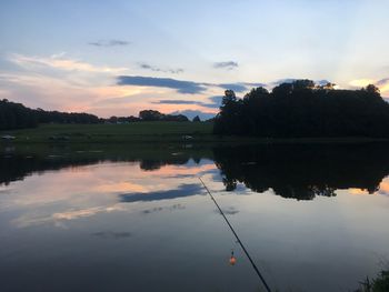 Scenic view of lake against sky at sunset