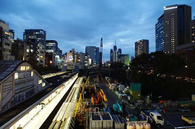 City lit up at dusk