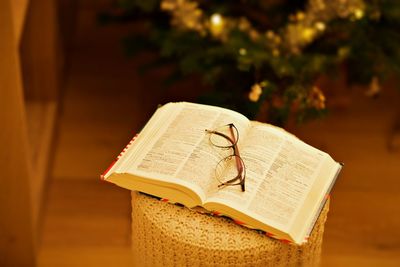 Close-up of open book on table