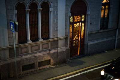 Exterior of illuminated building at night