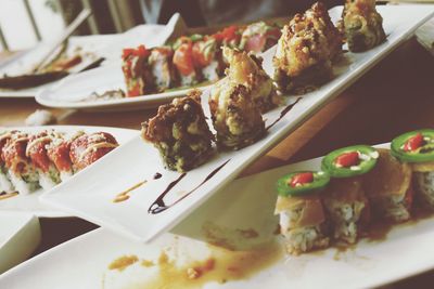 Close-up of served food in plate