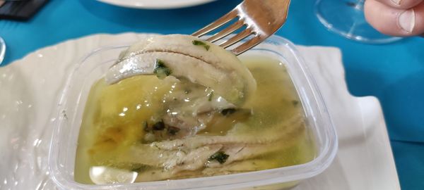 High angle view of noodles in bowl