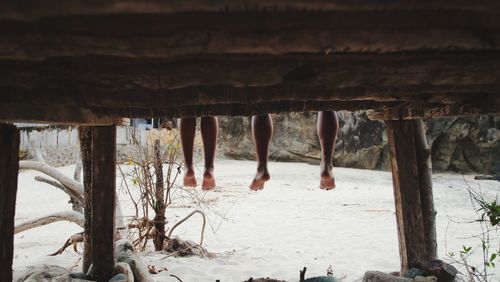 Full frame shot of icicles on beach during winter