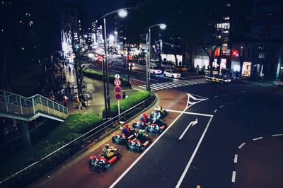 High angle view of cars on road at night