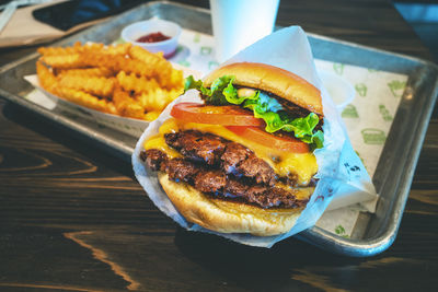 High angle view of food on table