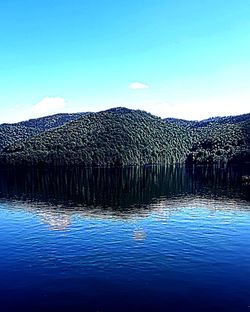 Scenic view of lake against blue sky