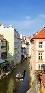 Canal amidst buildings in city against sky