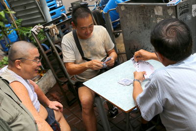 High angle view of people working