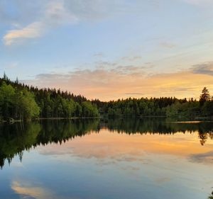 Scenic view of lake against sky during sunset