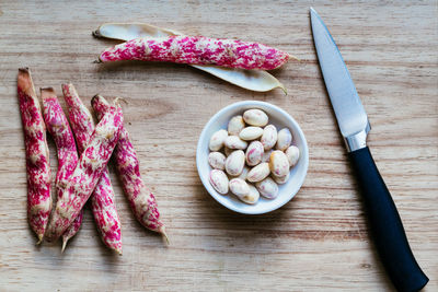 High angle view of vegetables on cutting board