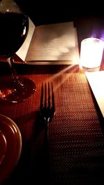 View of wine glasses on table in restaurant