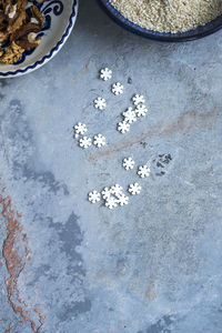 High angle view of shells on shore