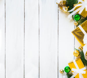 High angle view of christmas decoration on table