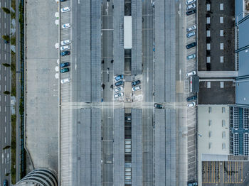 Aerial view of cars parked at parking lot