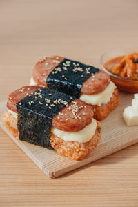 Close-up of dessert on table