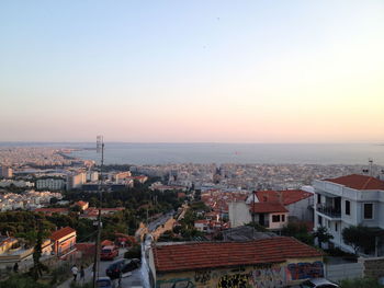 High angle view of cityscape against clear sky