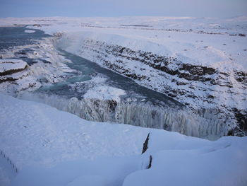 High angle view of snow covered landscape