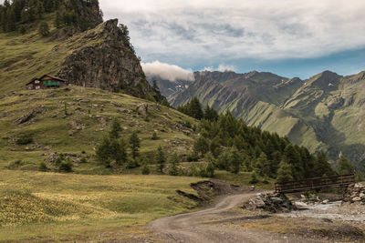 Scenic view of landscape and mountains against sky