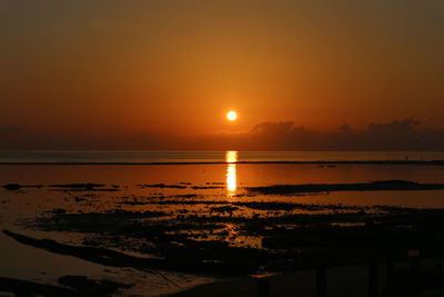 Scenic view of sea against orange sky