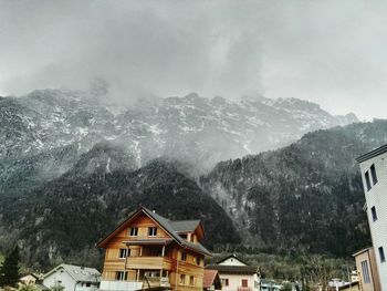 High angle view of houses on mountain