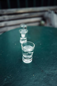 High angle view of water in glass on table